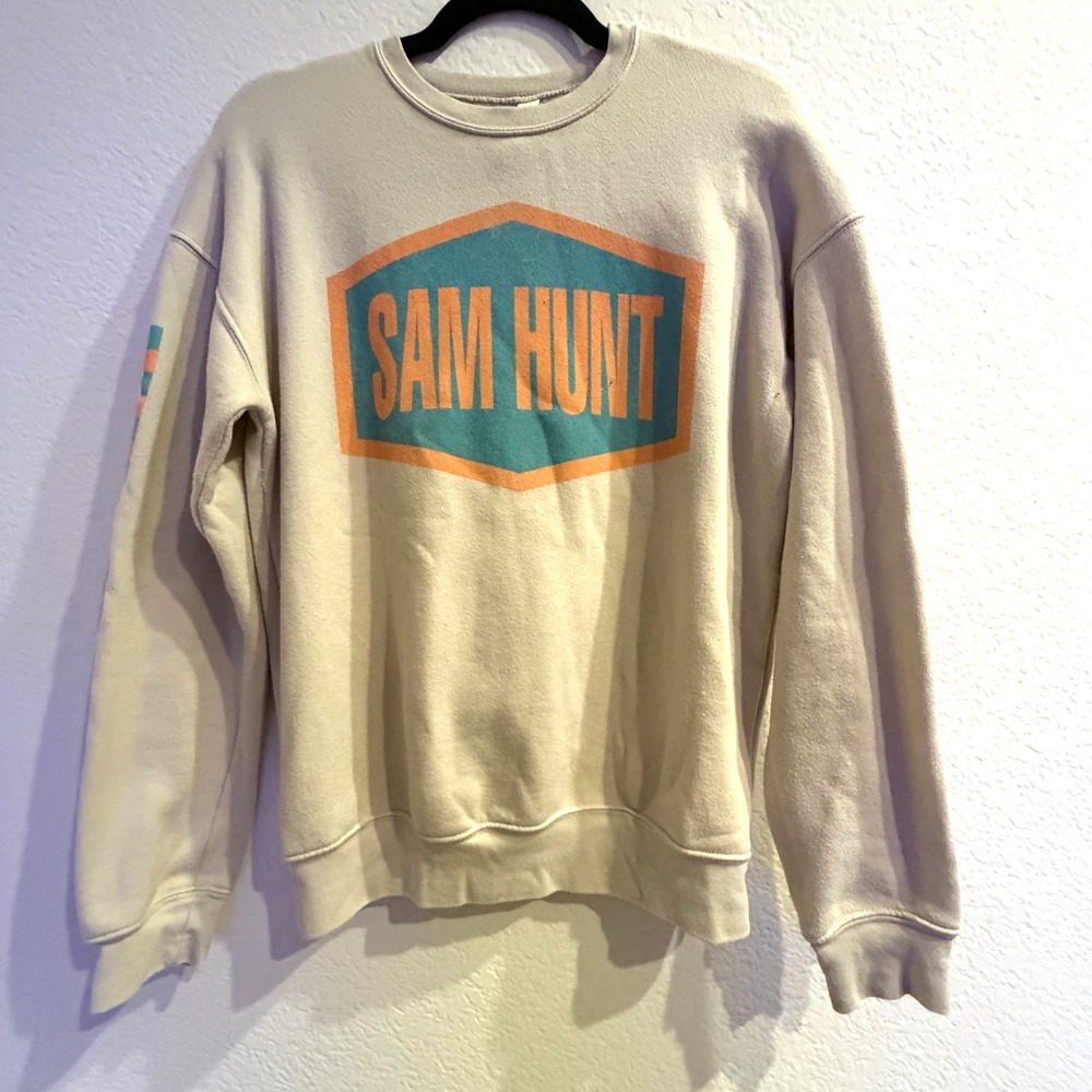 Bella Canvas Sam Hunt Sweatshirt Unisex Small Beige Graphic Concert Pullover